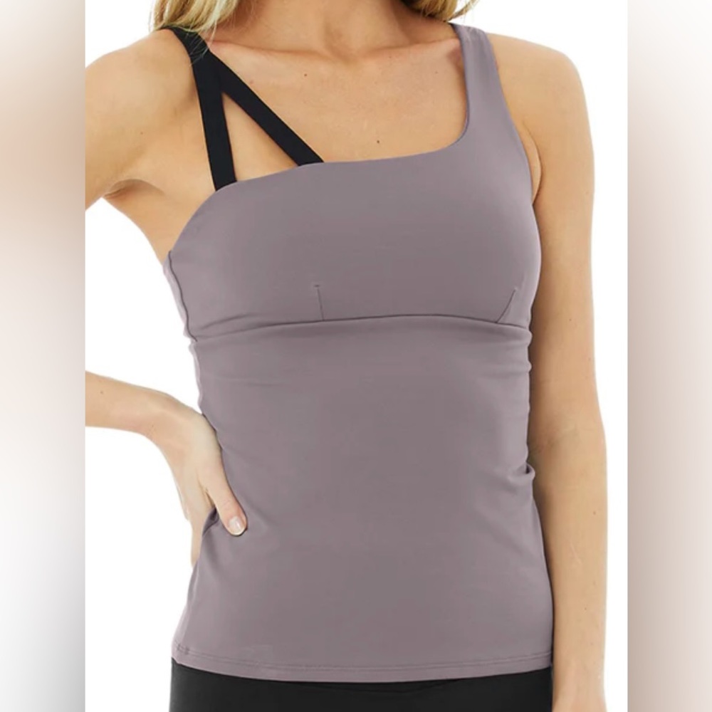 Alo repose tank top small purple dusk black straps